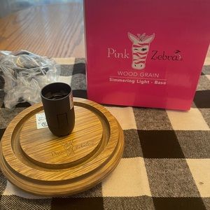 Pink Zebra CandleGlow wood grain base & shade